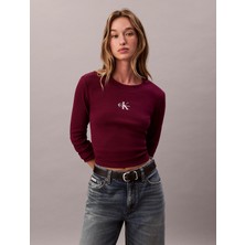 Calvin Klein Kadın Pamuklu Bisiklet Yaka Uzun Kollu Bordo T-Shirt LV047A803G-2E5