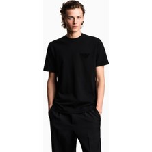 Emporio Armani Erkek Incelikli Işlenmiş Logo Kısa Kol Bisiklet Yaka Pamuklu Siyah T-Shirt EM002832 AF12955-UC001