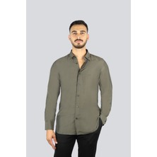 Emporio Armani Erkek Göğüste Mikro Kartal Işlemesi Gömlek Yaka Uzun Kol Haki Gömlek EM001537 AF17293-U8120