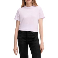 Calvin Klein Kadın Rahat Kalıp %100 Pamuklu Ck Logolu Yuvarlak Yakalı Kısa Kollu Mor T-Shirt LV047C863G-XEF