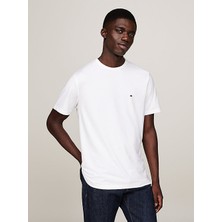 Erkek Kısa Kol Bisiklet Yaka Tommy Hilfiger Yazı Desen Slim Fit Beyaz T-Shirt MW0MW37313-YBR