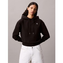 Calvin Klein Kadın Regular Fit Ck Logo Işlemeli Kapüşonlu Uzun Kollu Siyah Sweatshirt LV047C224G-UB1