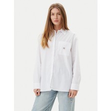 Calvin Klein Kadın Rahat Kalıp Cep Detaylı Pamuklu Uzun Kollu Beyaz Gömlek LV047C143G-YAA