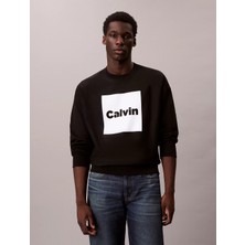 Erkek Uzun Kol Bisiklet Yaka Calvin Klein Baskı Desen Pamuklu Siyah Sweatshirt LV04RD216G-UB1