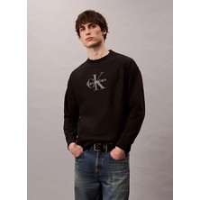 Calvin Klein Erkek Bisiklet Yaka Büyük Ck Desen Uzun Kol Pamuklu Regular Fit Siyah Sweatshirt LV04RD234G-UB1