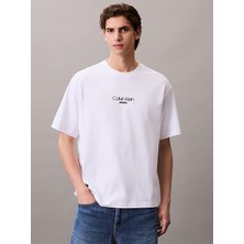 Calvin Klein Erkek Bisiklet Yaka Kısa Kol Slim Fit Ck Yaz Desen Beyaz T-Shirt LV04RC851G-YAA