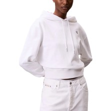 Calvin Klein Kadın Regular Fit Ck Logo Işlemeli Kapüşonlu Uzun Kollu Beyaz Sweatshirt LV047C224G-YAA