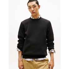 Tommy Hilfiger Erkek Dokuma Kumaş Düz Bisiklet Yaka Siyah Sweatshirt MW0MW40861-BDS