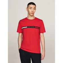 Tommy Hilfiger Erkek Göğsü Şerit Detaylı Bisiklet Yaka Kısa Kollu Kırmızı T-Shirt MW0MW36498-XLG