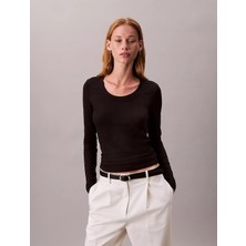 Calvin Klein Kadın Yuvarlak Yaka Slim Fit Uzun Kollu Siyah T-Shirt LV044D235G-UB1