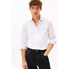 Tommy Hilfiger Erkek %100 Pamuklu Slim Fit Uzun Kollu Beyaz Gömlek MW0MW41684-YBR