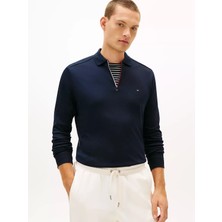 Tommy Hilfiger Erkek Regular Fit Pamuklu Yarım Fermuarlı Uzun Kollu Lacivert Polo Yaka T-Shirt MW0MW42808-DW5