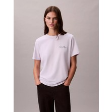 Calvin Klein Kadın Regular Fit Yuvarlak Yakalı %100 Pamuklu Kısa Kollu Mor T-Shirt LV047E809G-2IK
