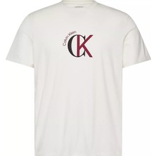 Calvin Klein Erkek Normal Kalıp %100 Pamuklu Logo Desenli Kısa Kollu Beyaz T-Shirt LV14RE829G-YBH