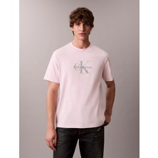 Calvin Klein Erkek Normal Kesim Yuvarlak Yakalı Ck Logo Baskılı Pamuklu Kısa Kollu Pembe T-Shirt LV04RB862G-TN9