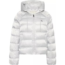 Calvin Klein Kadın Regular Fit Kapüşonlu Kapitone Desenli Kaz Tüyü Dolgulu Uzun Kollu Gri Mont LV047E509G-QBW