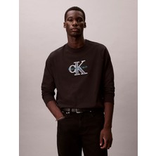 Calvin Klein Erkek Regular Fit Yuvarlak Yaka Ck Logo Kabartmalı Pamuklu Uzun Kollu Siyah T-Shirt LV04RE257G-UB1