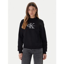 Calvin Klein Kadın Normal Kalıp Pamuklu Logo Işlemeli Uzun Kollu Siyah Sweatshirt LV047E825G-UB1