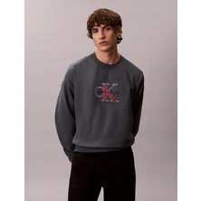 Calvin Klein Erkek Ck Yazı Desen Uzun Kol Pamuklu Bisiklet Yaka Gri Sweatshirt LV04RE200G-WD7