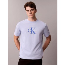 Calvin Klein Erkek Normal Kesim Yuvarlak Yakalı Ck Logo Baskılı Pamuklu Kısa Kollu Mavi T-Shirt LV04RB862G-TKF
