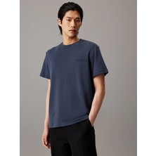 Calvin Klein Erkek Regular Fit Marka Logolu Bisiklet Yaka Pamuklu Kısa Kollu Mavi T-Shirt K10K113737-PPK