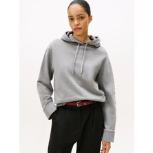 Tommy Hilfiger Kadın Normal Kalıp Kolu Logo Imzalı Kapüşonlu Pamuklu Uzun Kollu Gri Sweatshirt WW0WW46127-P61