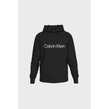 Calvin Klein Erkek Rahat Kalıp Kapüşonlu Göğsünde Logo Baskılı Uzun Kollu Siyah Sweatshirt LV14LD231G-UB1
