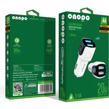 Onopo 3.4A Çift USB Çıkışlı Hızlı Araç Şarjı 20W - A6