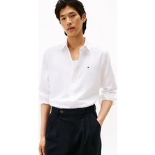 Tommy Hilfiger Erkek Slim Fit Nem Kontrol Özellikli Oxford Pike Dokuma Kumaş Uzun Kollu Beyaz Gömlek MW0MW40516-YBR