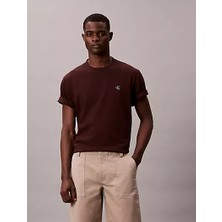 Calvin Klein Erkek Regular Fit Yuvarlak Yakalı Göğsü Ck Logolu Pamuklu Kısa Kollu Kahverengi T-Shirt LV04RC275G-2IN