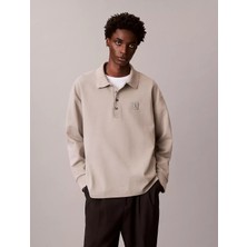 Calvin Klein Erkek Rahat Kalıp Ck Logo Işlemeli Pamuklu Uzun Kollu Haki Polo Yaka T-Shirt LV04LE212G-2GB