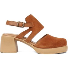 Celal Gültekin Kadın Taba Kalın Topuklu Süet Deri Sandalet