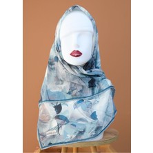 Sinem Monalisa El Dikişli Dijital Soft Pamuk Eşarp Turkuaz