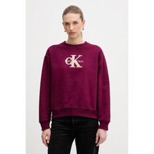 Calvin Klein Kadın Normal Kalıp Pamuklu Logo Işlemeli Uzun Kollu Mor Sweatshirt LV047E825G-2E5