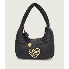 Love Moschino Kadın Kumaş Kapitoneli Metal Tokalı Fermuar Kapama Siyah Omuz Çantası JC4349PP0NKY1-00A