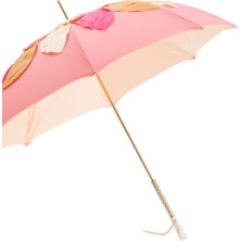 Pasotti Yapraklı, Çift Kat Kumaşlı Pembe Şemsiye Manuel Açma - %100 Polyester - Swarovski® Kristalli Sap Uzunluk: 93 Cm - Çap: 102 Cm