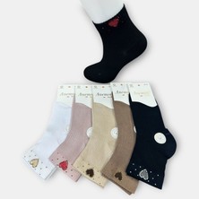 Anemon Socks Pamuklu Bayan Kalp Desenli Taşlı Çorap 12 Çift