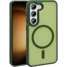 Galaxy S23 Kılıf Magsafe Şarj Özellikli Mat Arka Yüzey Sbt Sio Kapak-Koyu Yeşil