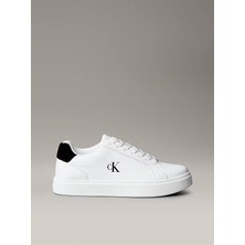 Calvin Klein Erkek Rahat Taban Bağcıklı Deri Düz Taban Beyaz Sneaker YM0YM01435-01W