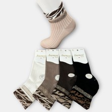 Anemon Socks Pamuklu Karışık Leopar Desenli Taşlı Bayan Çorap 12 Çift