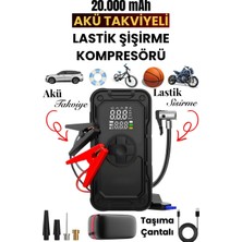 Mobixom 4'ü 1 Arada Taşınabilir Akü Takviye Cihazı, Dijital Lastik Şişirme Pompası, Powerbank ve LED Fenerli Acil Durum Seti