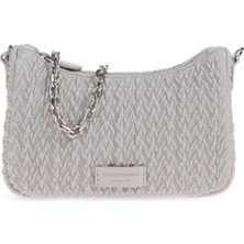 Emporio Armani Kadın Örgü Desenli Fermuarlı Zincirli Omuz Askılı Gri Omuz Çantası EW002961 AF19228-U8028