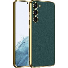 Subutu Galaxy S23 Kılıf Deri Görünümlü Kenarları Elektroplating Kaplama Sbt Fizyon Kapak-Koyu Yeşil