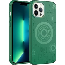 Apple iPhone 13 Pro Max Kılıf Sbt Wireless Şarj Özellikli Desenli Hot Kapak-Koyu Yeşil