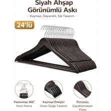Dory 24 Adet Ahşap Görünümlü Elbise ve Kıyafet Askısı - Siyah Askı