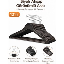 Dory 12 Adet Ahşap Görünümlü Elbise ve Kıyafet Askısı - Siyah Askı
