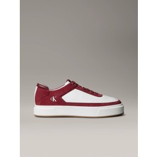 Calvin Klein Erkek Düşük Bilekli Yüksek Taban Nefes Alabilen Üst Yüzeyli Deri Beyaz-Kırmızı Sneaker YM0YM01354-0K7