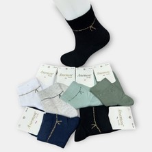 Anemon Socks Pamuklu Kurdele Desenli Taşlı Bayan Çorap 12 Çift