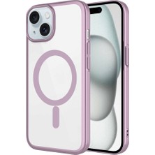 Apple iPhone 15 Plus Kılıf Wireless Şarj Özellikli Sert Pc Sbt Mat Riksos Magsafe Kapak-Pembe