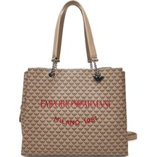 Kadın Emporio Armani Yazı ve Logo Desenli Geniş Kısa ve Uzun Askı Bej Omuz Çantası Y3D158 YWS0E-F1075